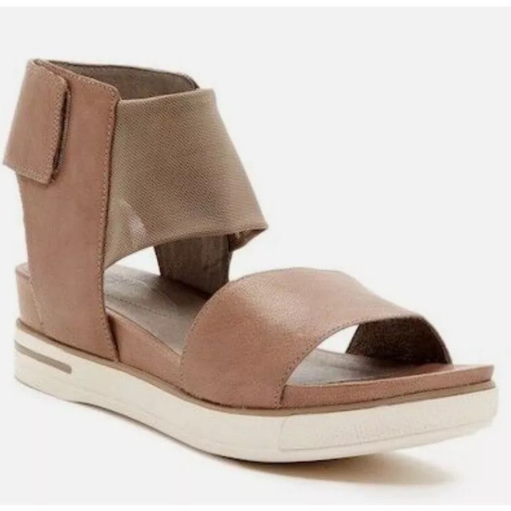 Eileen Fisher 9.5 Spree Sport Quartz Leather Ankle Sandals Platform‎ Shoe Tan
